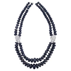 Multi Strand Sapphire Diamond Platinum Bead Necklace