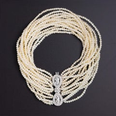 Multi-Strand Seed Pearl and Diamond Clasp Bracelet Circa 1990s
