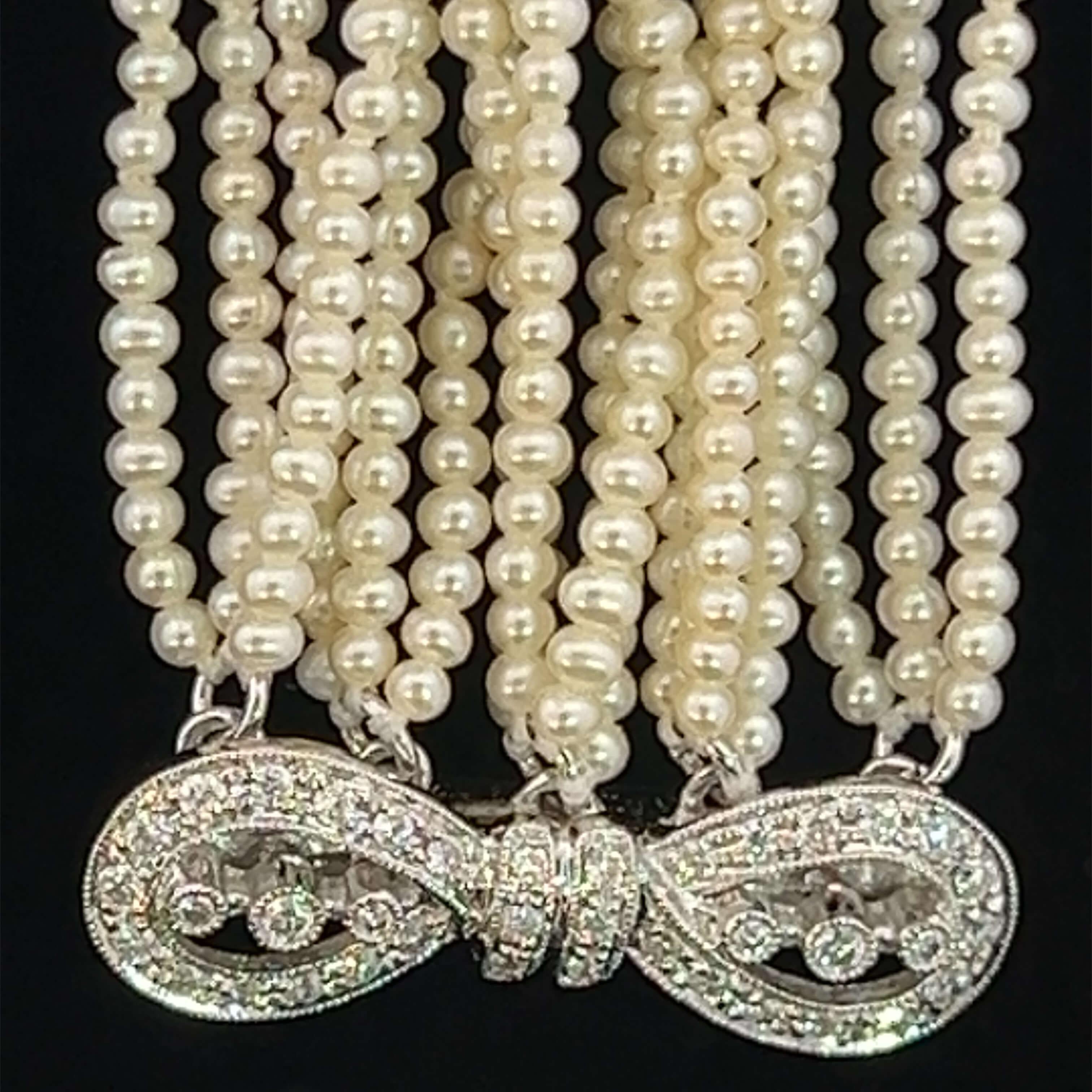 Multi-Strand Seed Pearl and Diamond Clasp Bracelet Circa 1990s For Sale 1