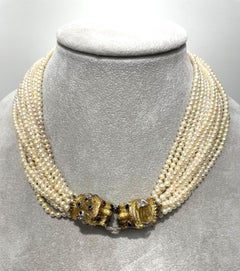 Multi Strand Seed Pearl w/ Panther Diamond Sapphire Ruby Clasp