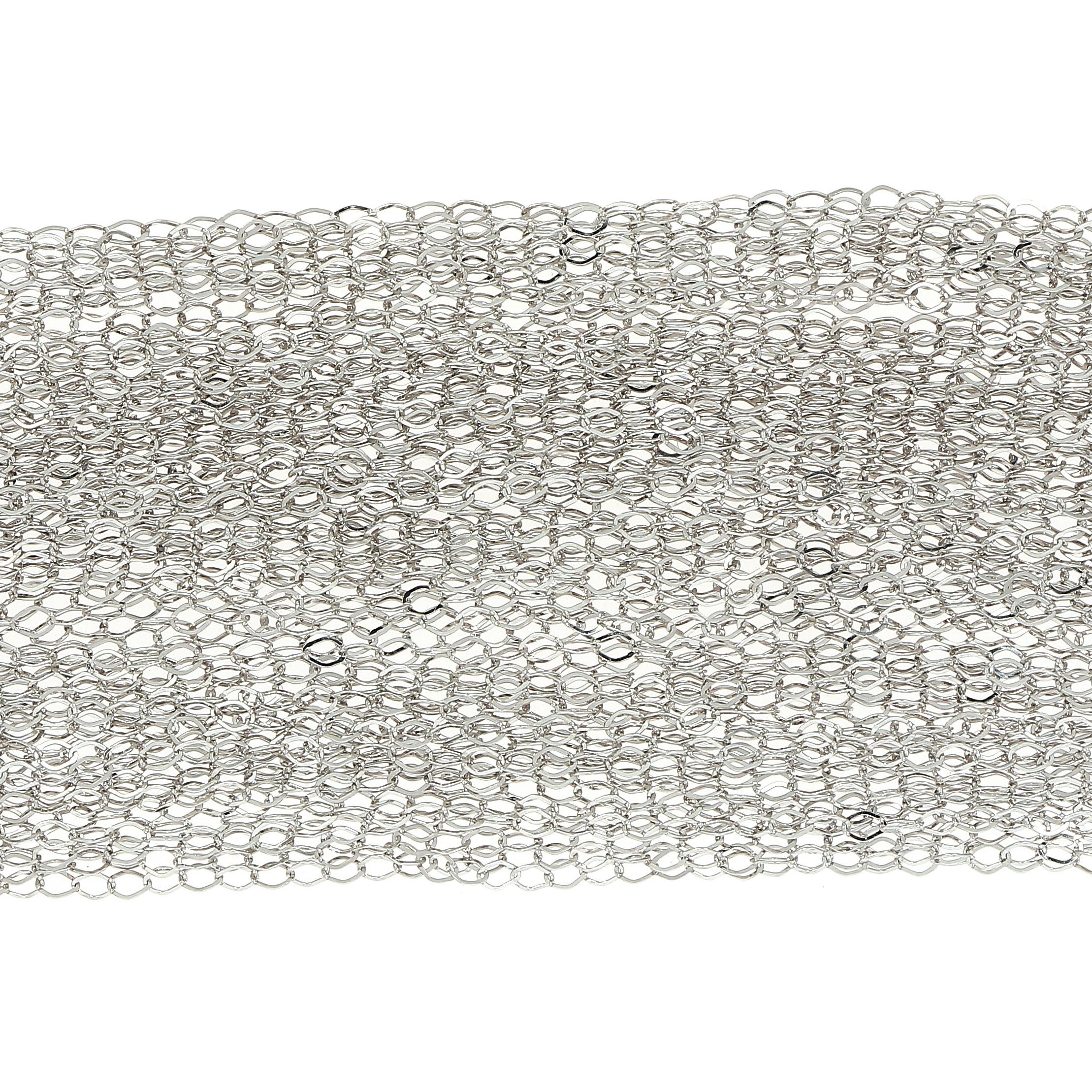 Contemporary Multi-Strand Silver Bracelet with Rectangular Magnetic Claps Italian Manufacture
