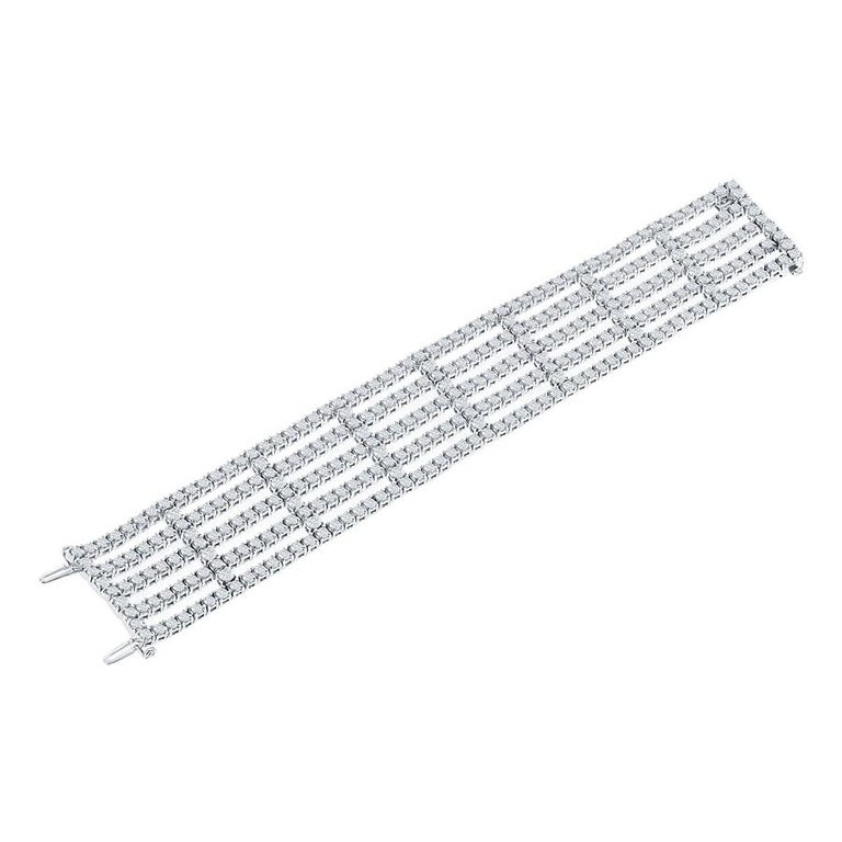 Multi Strand Tennis Bracelet 14 Karat White at 1stDibs