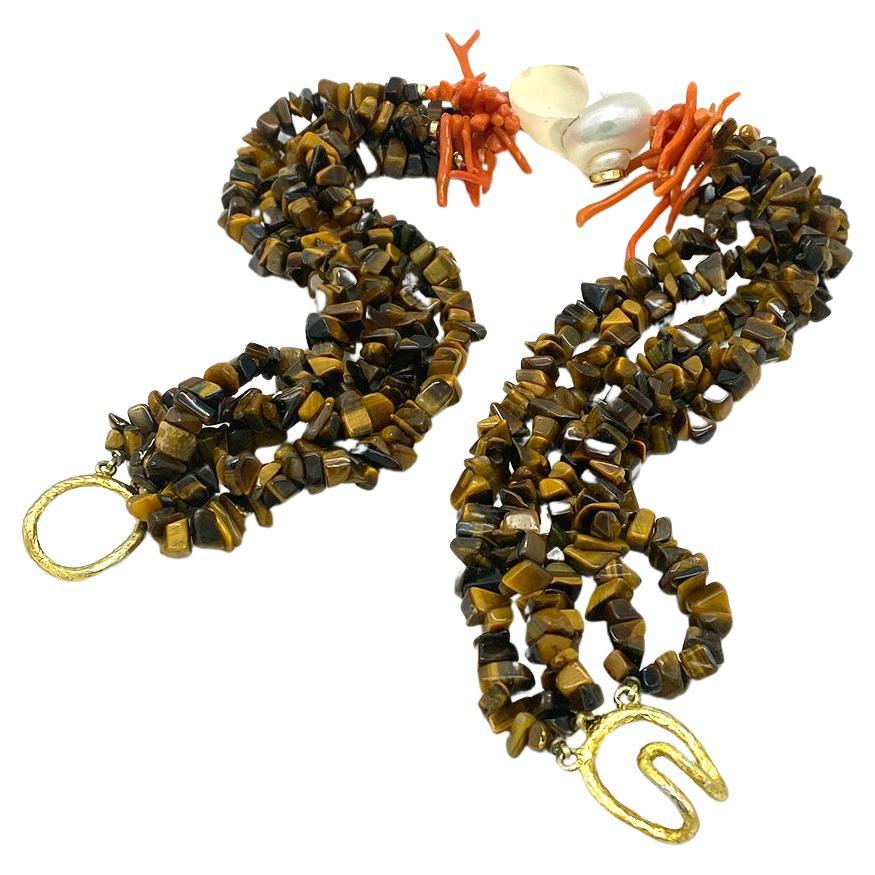Bead Multi-strand Tiger's Eye Necklace For Sale