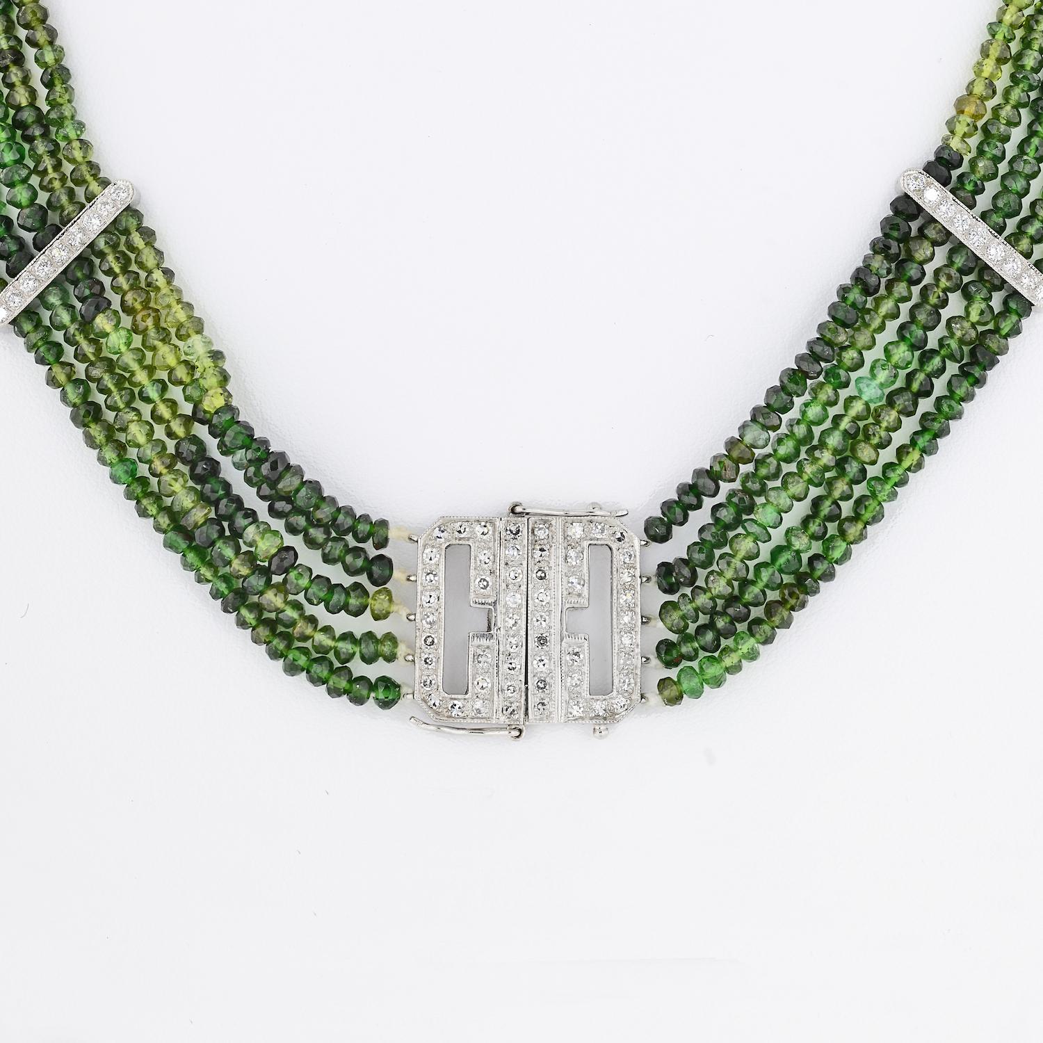 Mehrreihige Turmalin-Perlen- und Diamant-Halskette mit 2,00 Karat (Moderne) im Angebot