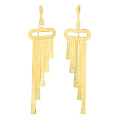 Multi Strand Triple Herringbone Drop Dangle Chandelier Earrings 14k Yellow Gold