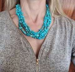 Multi-Strand Turquoise Necklace, Designer Silver Lobster Clasp, 5 Strand
