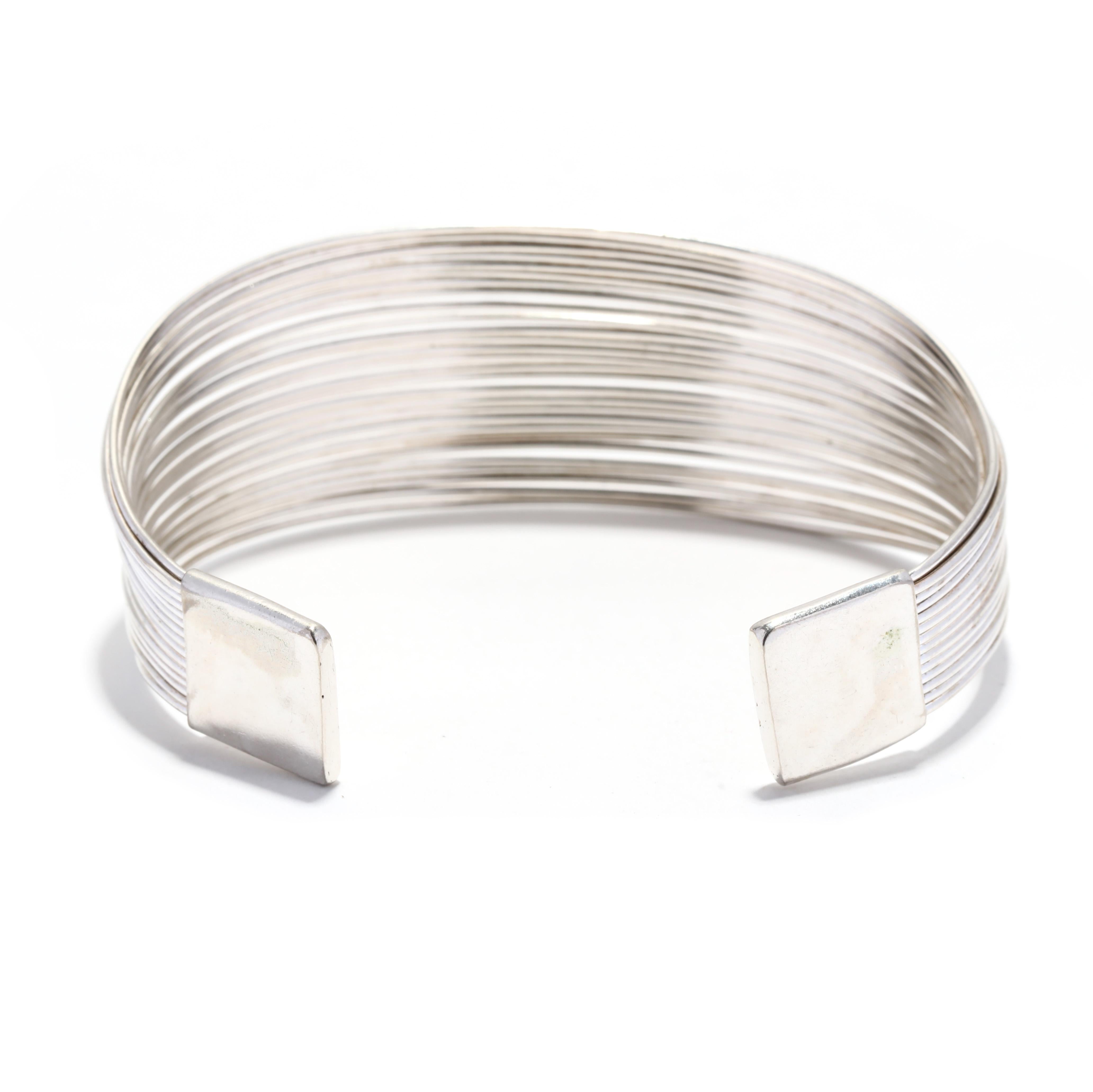 Women's or Men's Multi-Strand Wire Cuff Bracelet, Sterling Silver, Minimalist