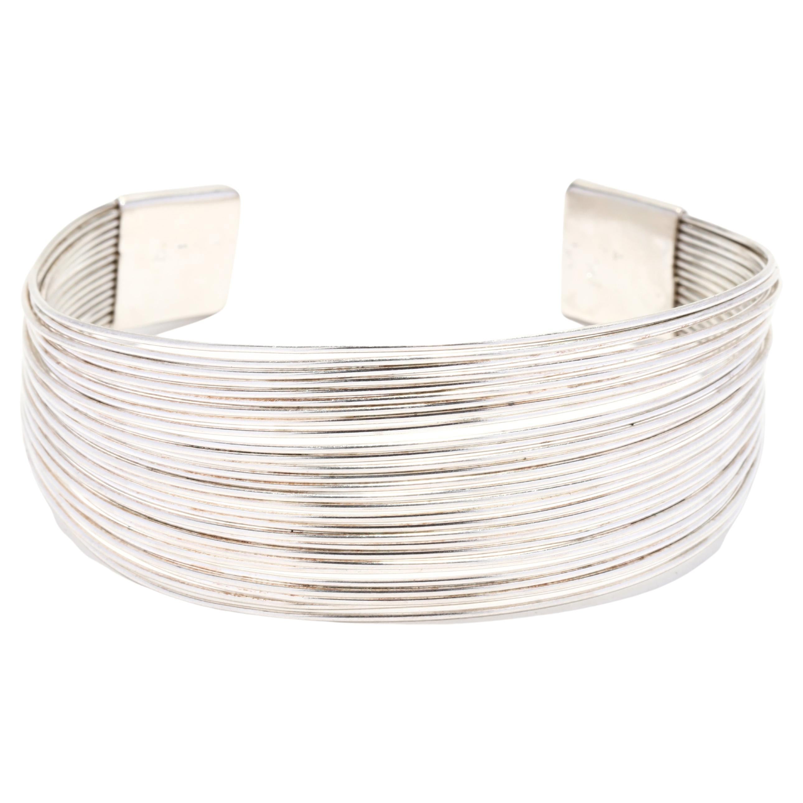 Multi-Strand Wire Cuff Bracelet, Sterling Silver, Length 7 inches