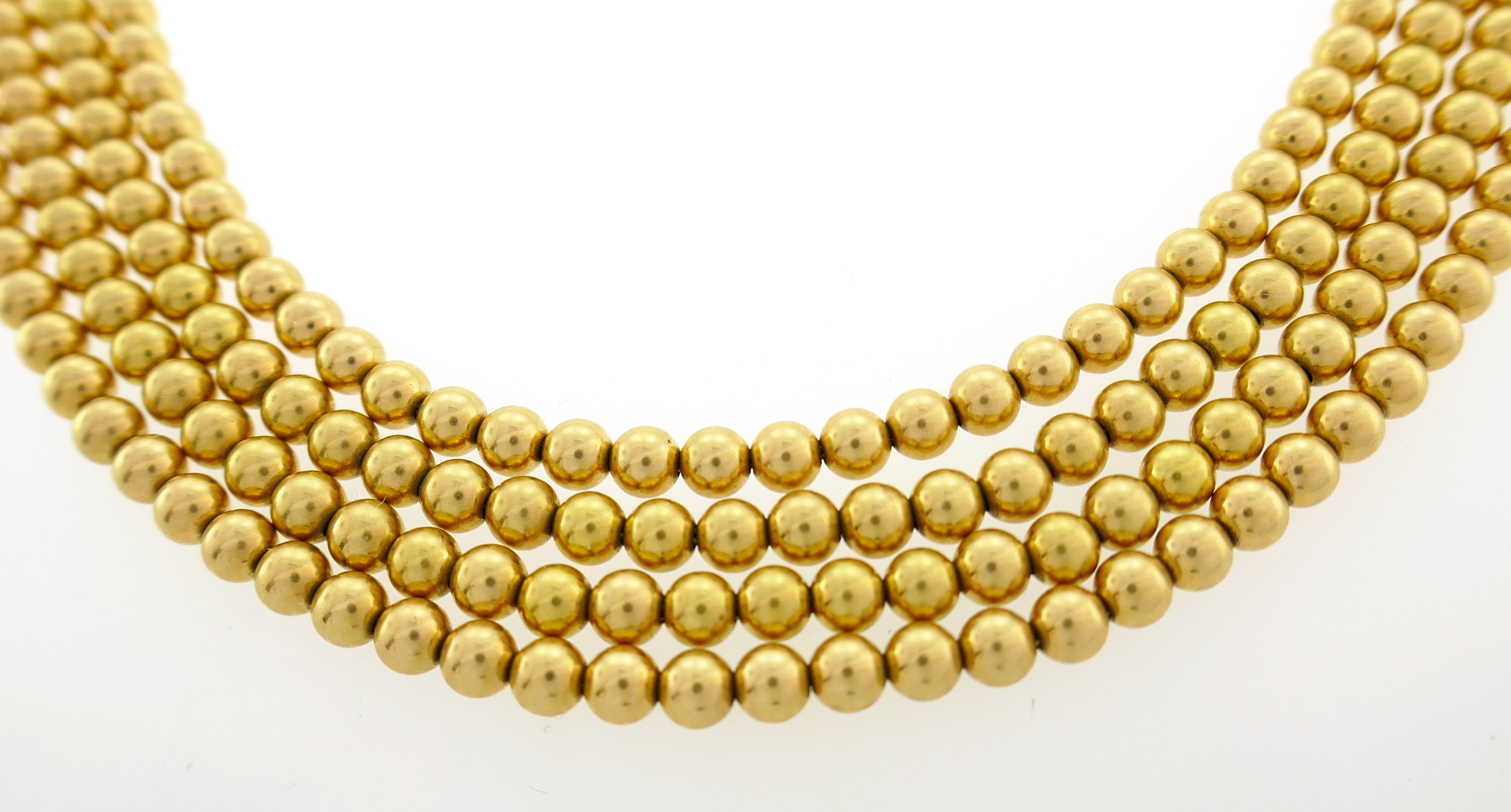 Multi-Strand Yellow Gold Bead Necklace, 1960s In Good Condition In Beverly Hills, CA