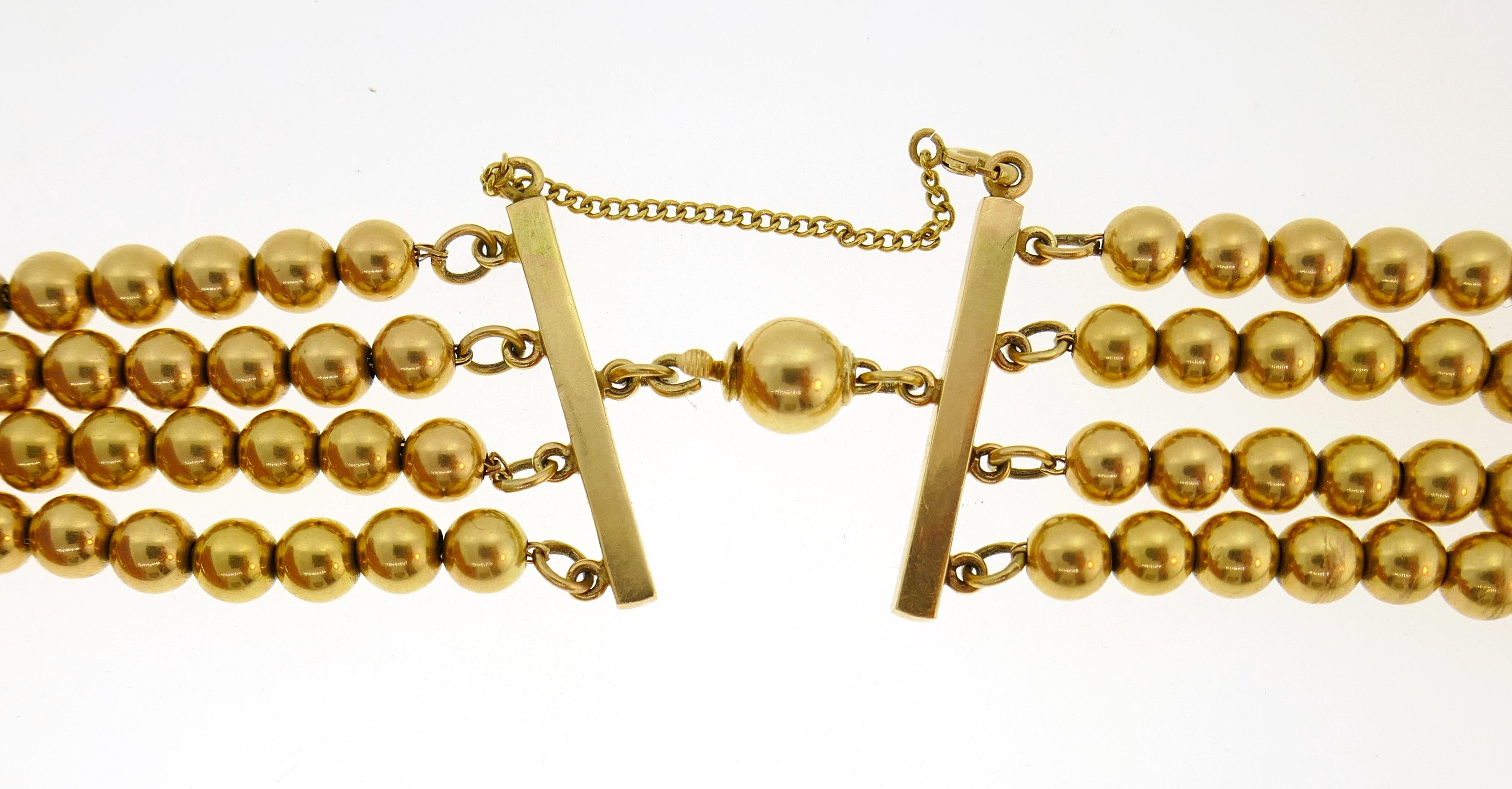 Women's Multi-Strand Yellow Gold Bead Necklace, 1960s