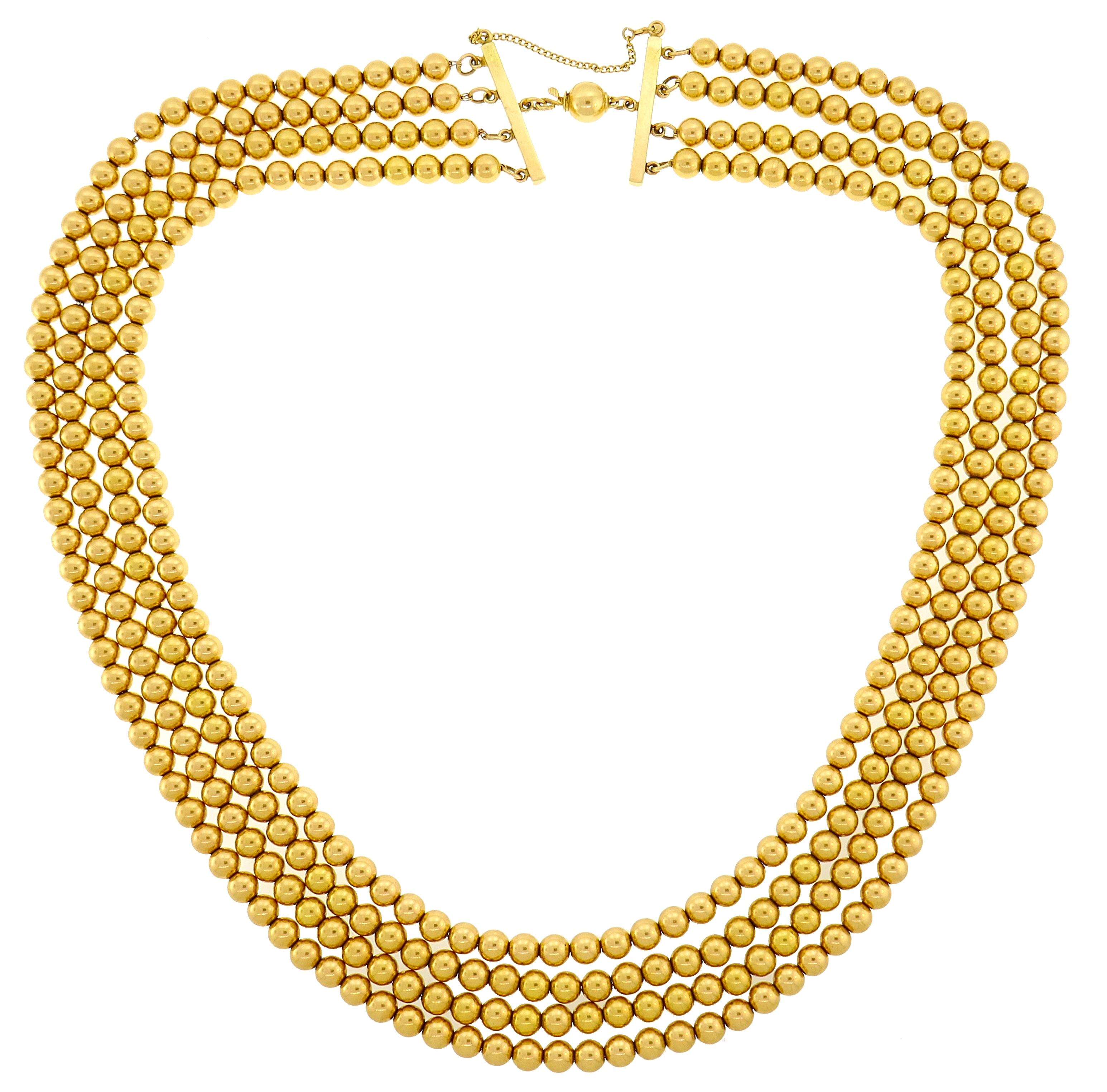 MultiStrand Yellow Gold Bead Necklace, 1960s at 1stDibs multi strand