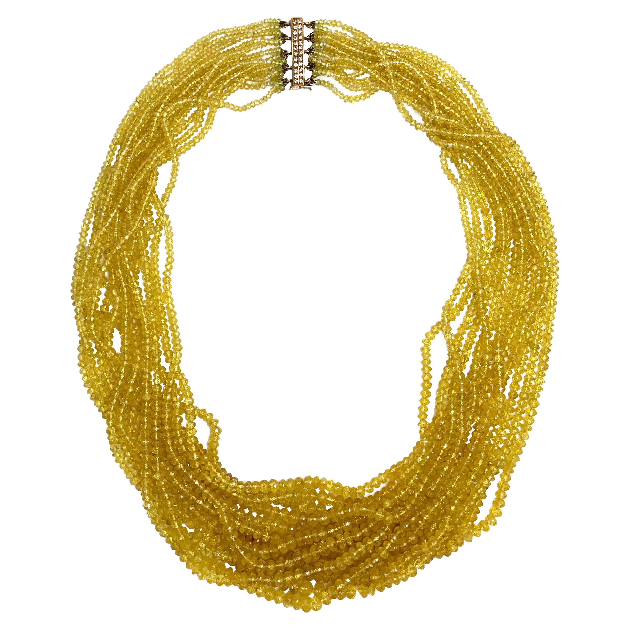 Multi Strand Yellow Sapphires 1300 Carats Bead Necklace with 18K Gold Clasp
