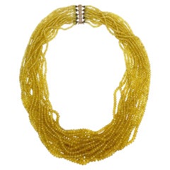 Multi Strand Yellow Sapphires 1300 Carats Bead Necklace with 18K Gold Clasp