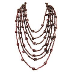 Vintage Multi-Strands Garnets Beaded Necklace with Golden Silver Clasp