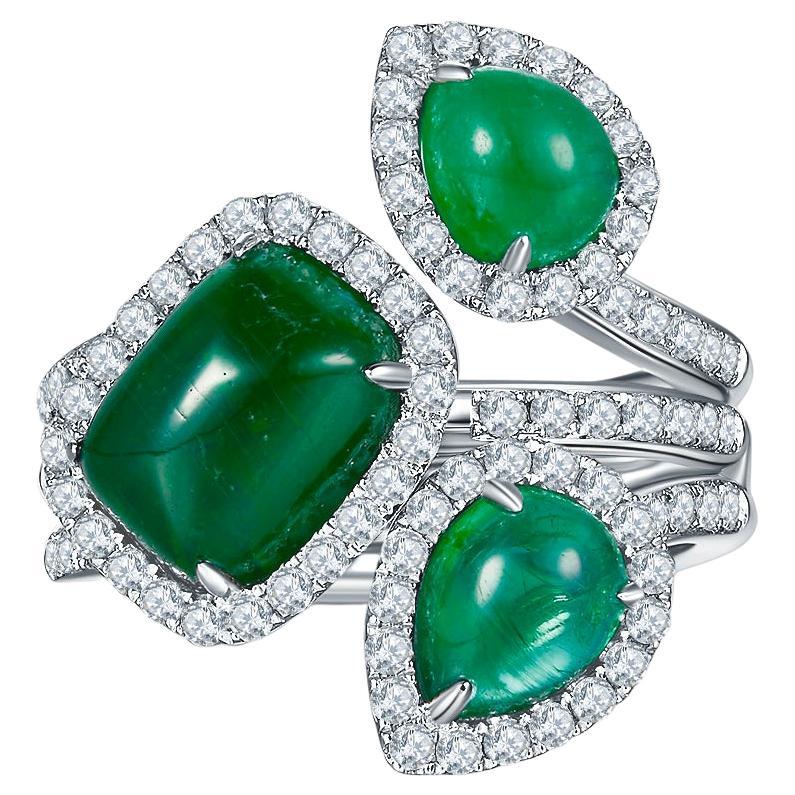 Eostre Multi Style Vivid Green Emerald and Diamond White Gold Ring 