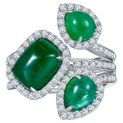Eostre Multi Style Vivid Green Emerald and Diamond White Gold Ring
