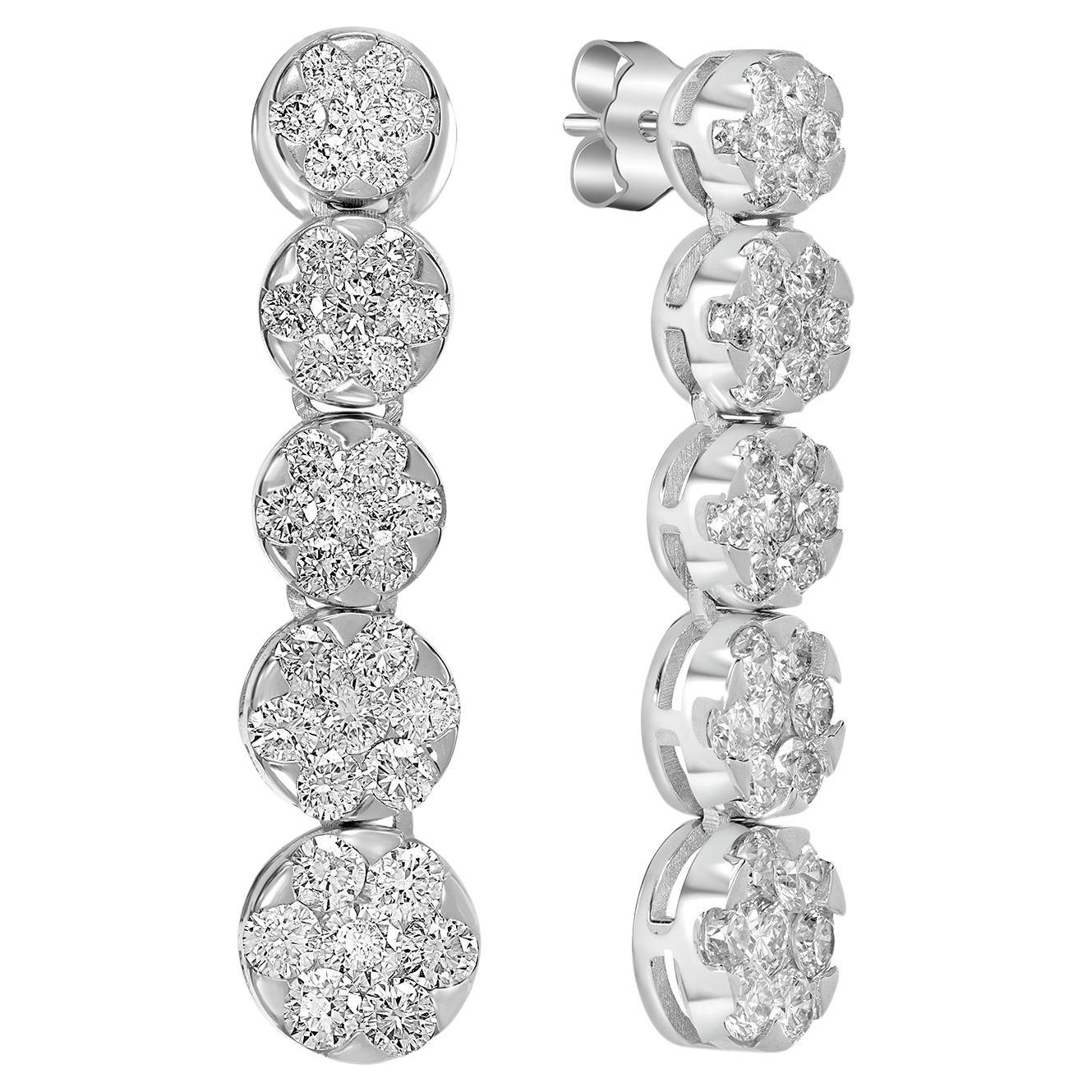 Boucles d'oreilles en or blanc 18k avec diamants en grappes à plusieurs niveaux