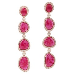 Multi Tier Mosambic Ruby Dangle Earrings With Diamonds Made In 18k Rose Gold