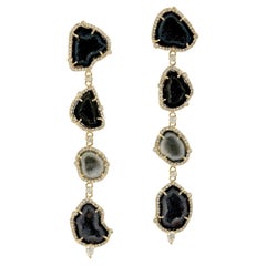 Multi Tier Sliced Geode Dangle Earrings With Diamonds Made In 18k yellow Gold