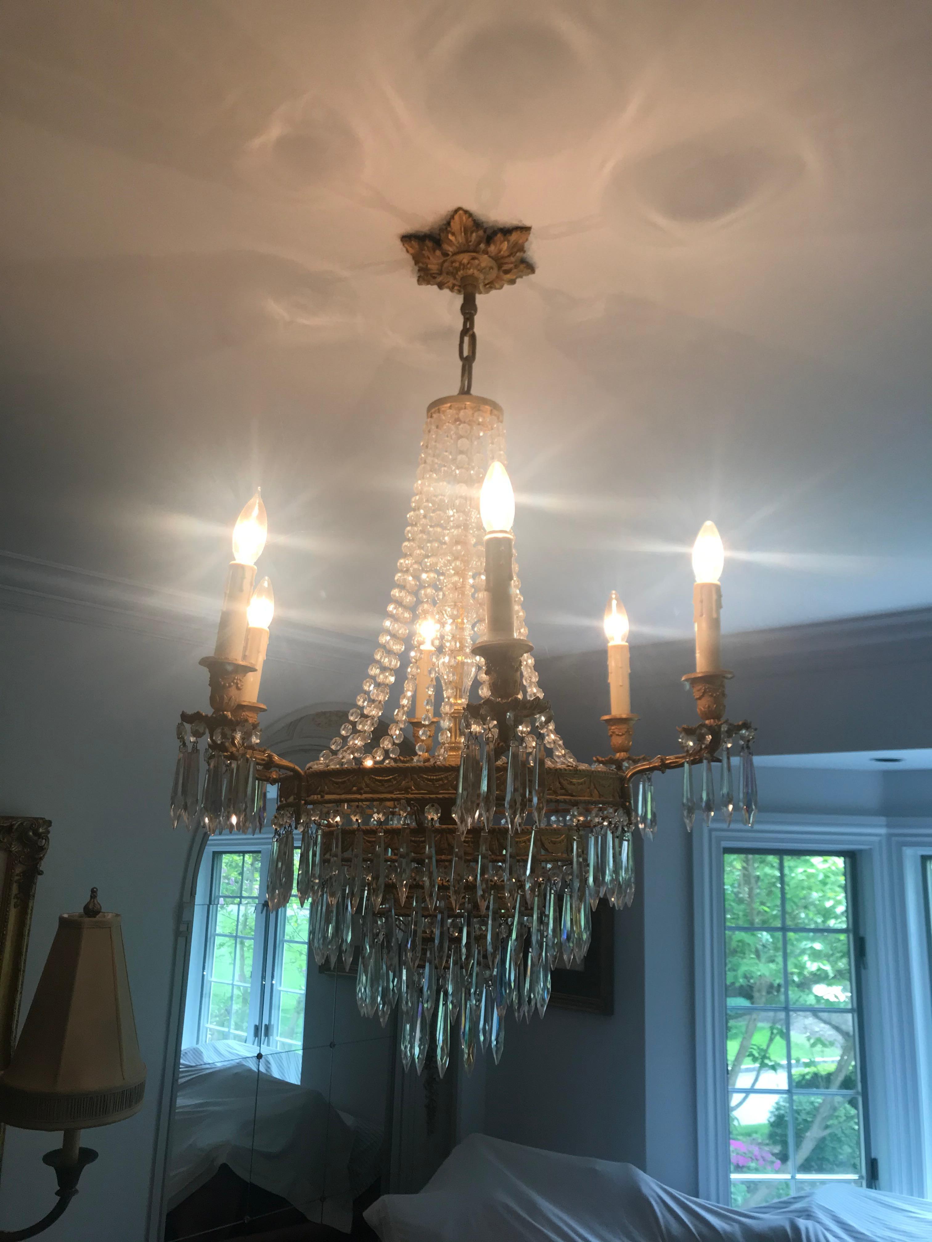 Multi Tiered Romantic French Bronze Dore & Crystal Chandelier For Sale 7
