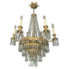 Antique Multi Tiered Romantic French Bronze Dore & Crystal Chandelier