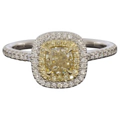 Multi-Tone Gold GIA Certified Fancy Yellow Cushion Diamond Halo Engagement Ring