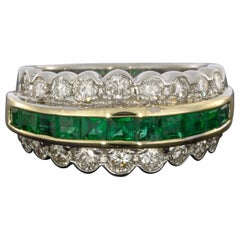 Multi-Tone Gold 2.00 Carat Emerald and Diamond Unique Scalloped Ring