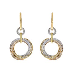 Multi-Tone Gold 2.00 Carat Round Diamond Drop/Dangle Earrings