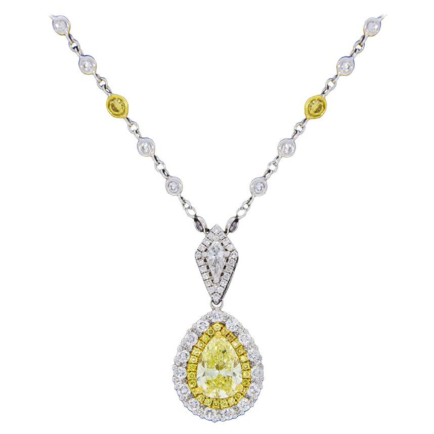 Multi-Tone Gold 2.61 Carat Pear Diamond GIA Certified Pendant Necklace