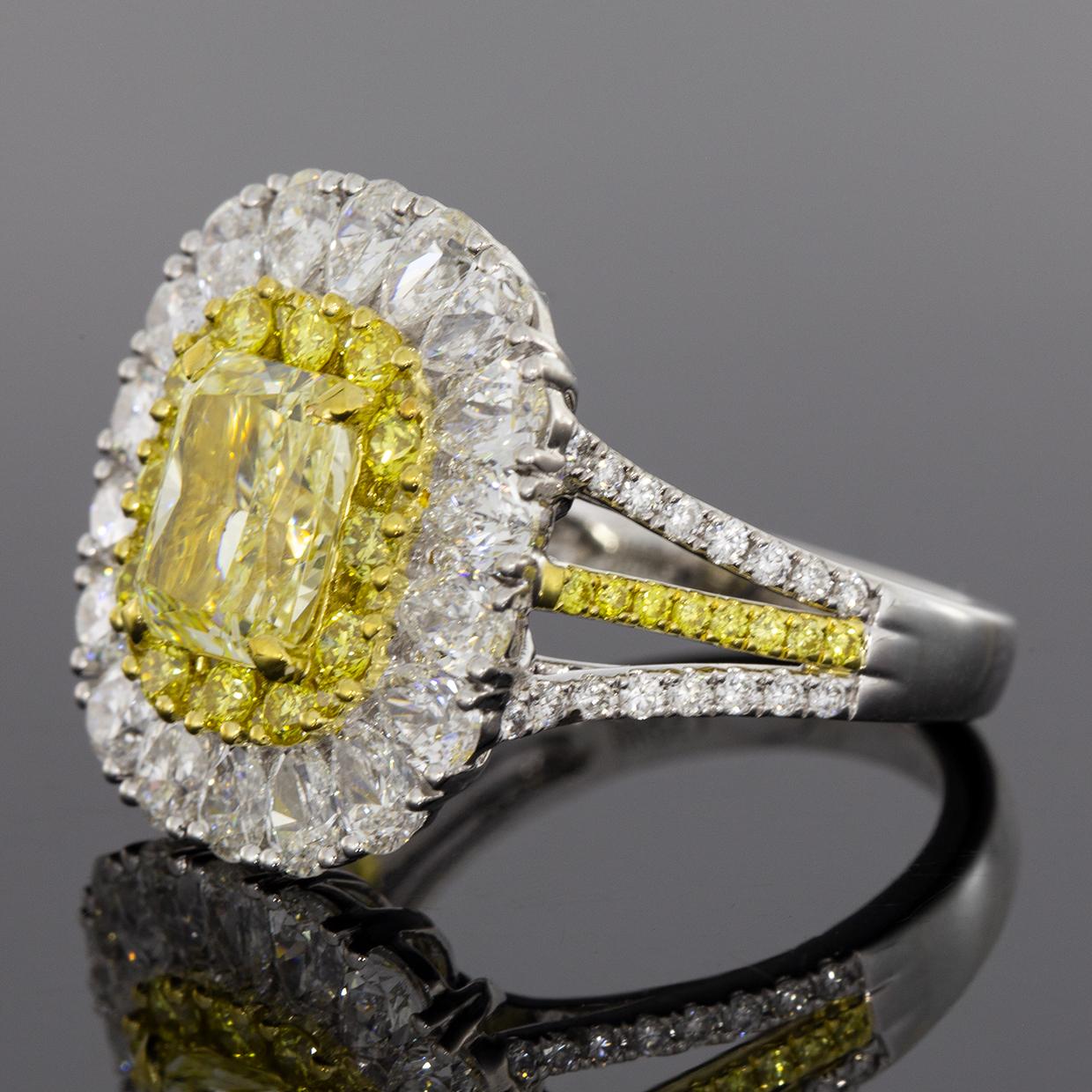 Radiant Cut 4.92 Carat GIA Certified Fancy Light Yellow Radiant Diamond Halo Engagement Ring