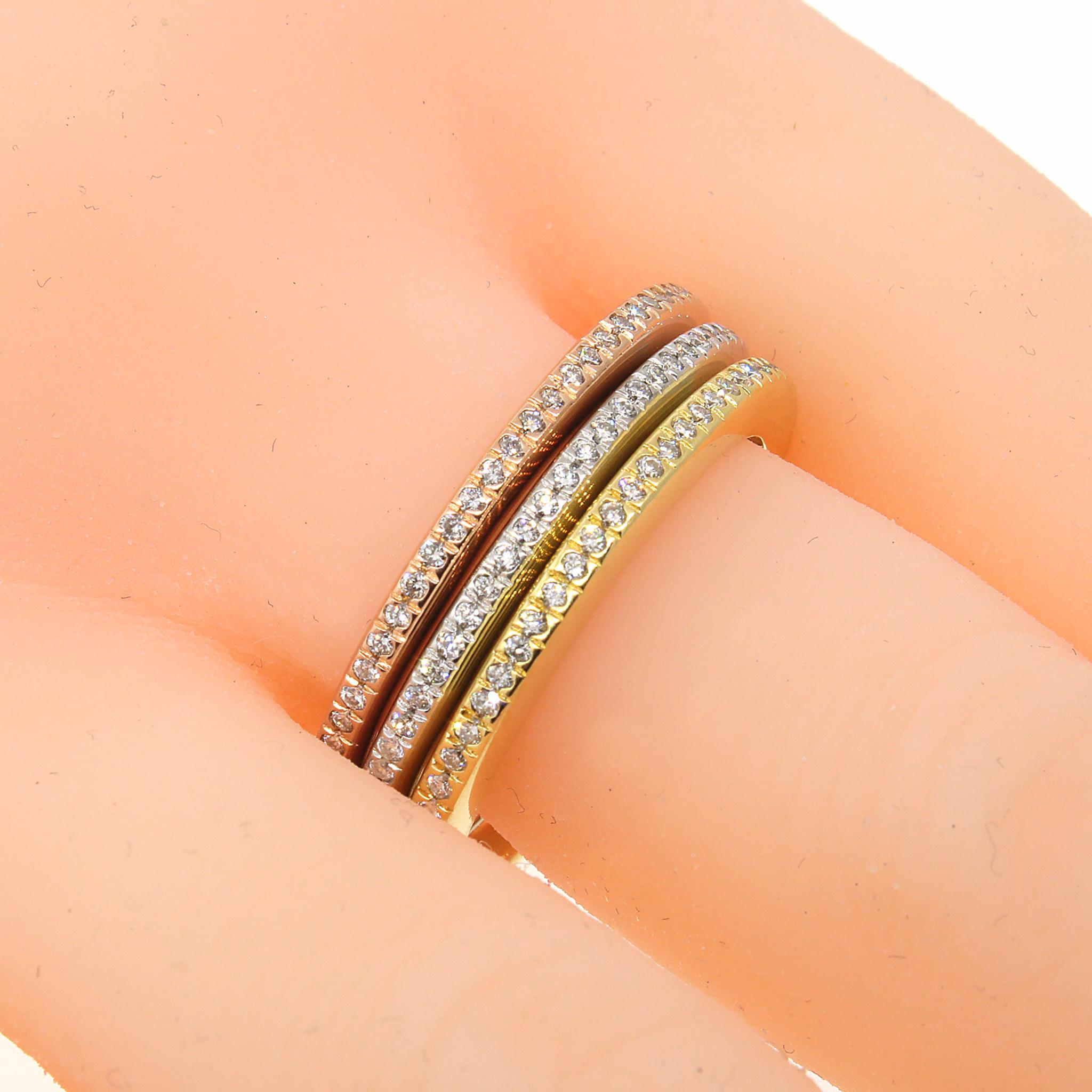 Round Cut Multi-Tone Gold Diamond Stackable Ring For Sale
