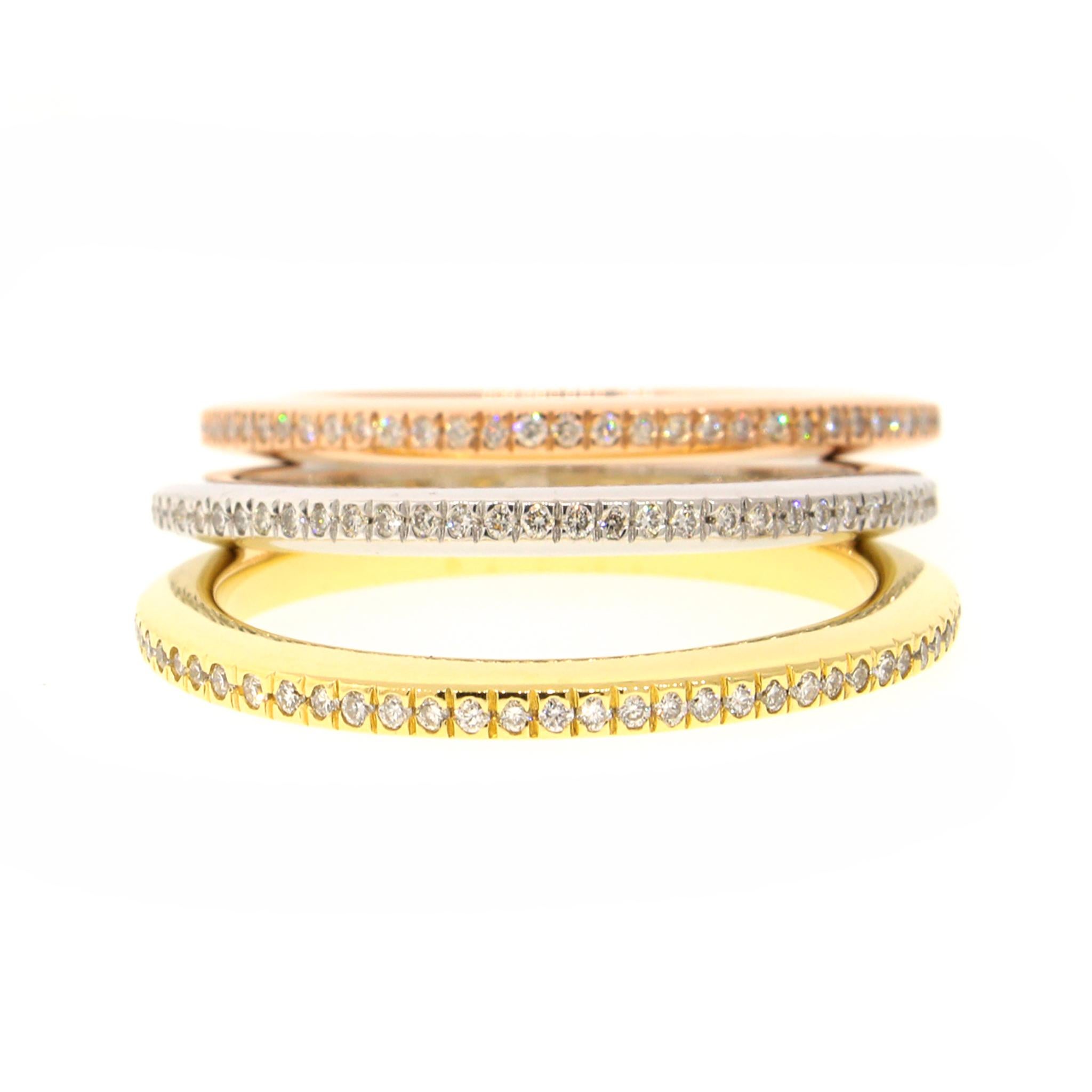 Women's or Men's Multi-Tone Gold Diamond Stackable Ring For Sale