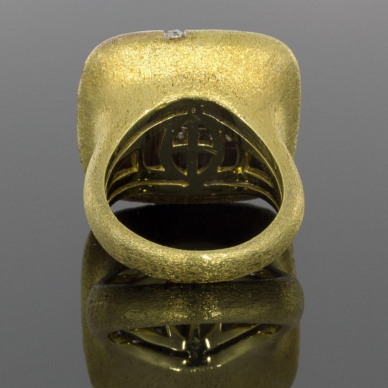 Round Cut Multi-Tone Tricolor Gold and Diamond Geometric Statement Ring