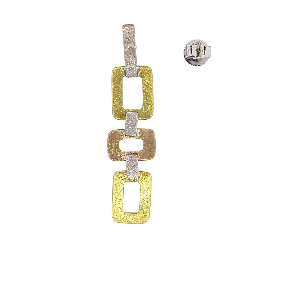 Multi-Tone Tricolor Gold Round Diamond Deco Geometric Drop Earrings In New Condition In Columbia, MO