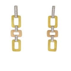 Multi-Tone Tricolor Gold Round Diamond Deco Geometric Drop Earrings