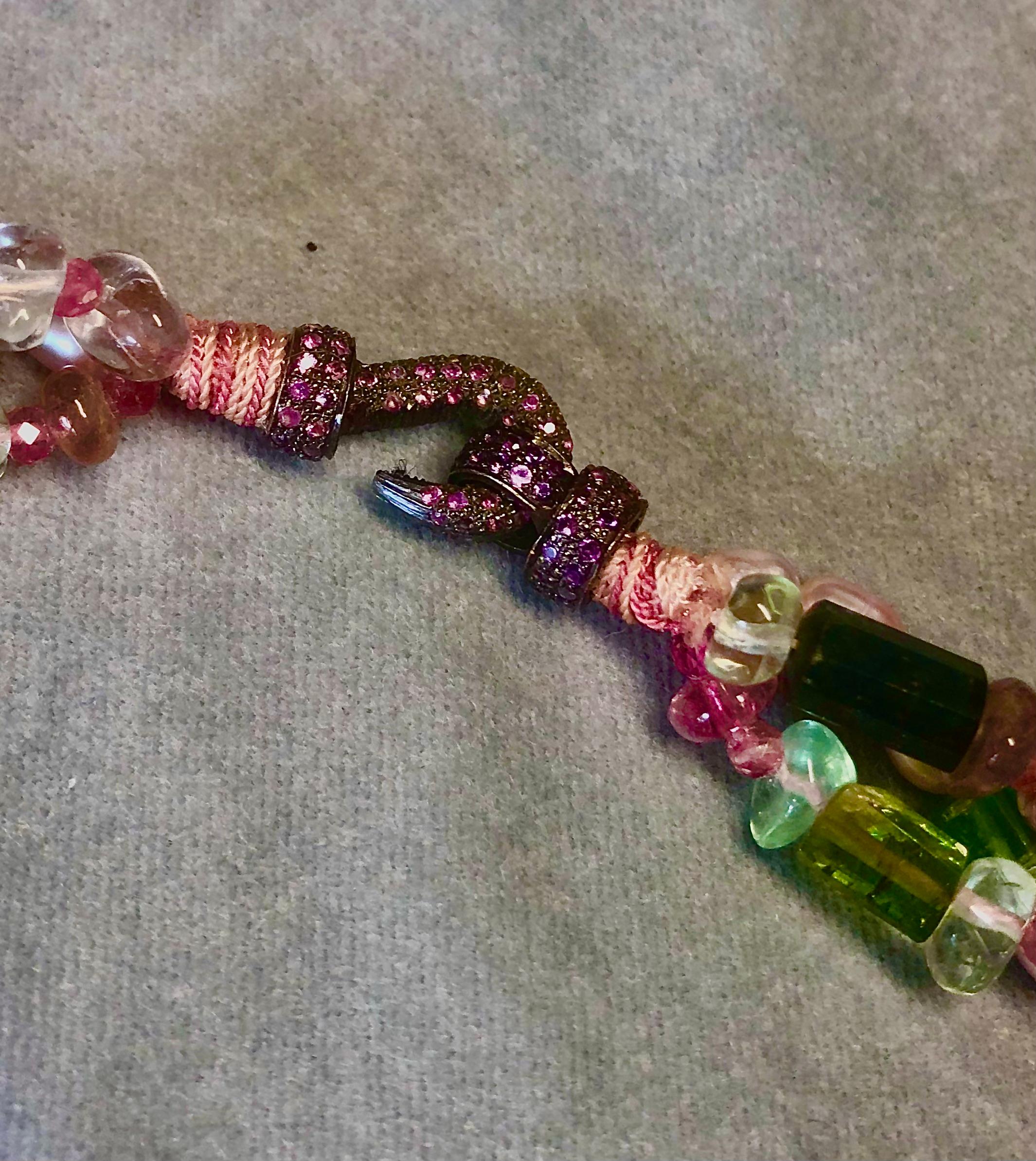 Bead Multi tourmaline and pink baroque necklace For Sale
