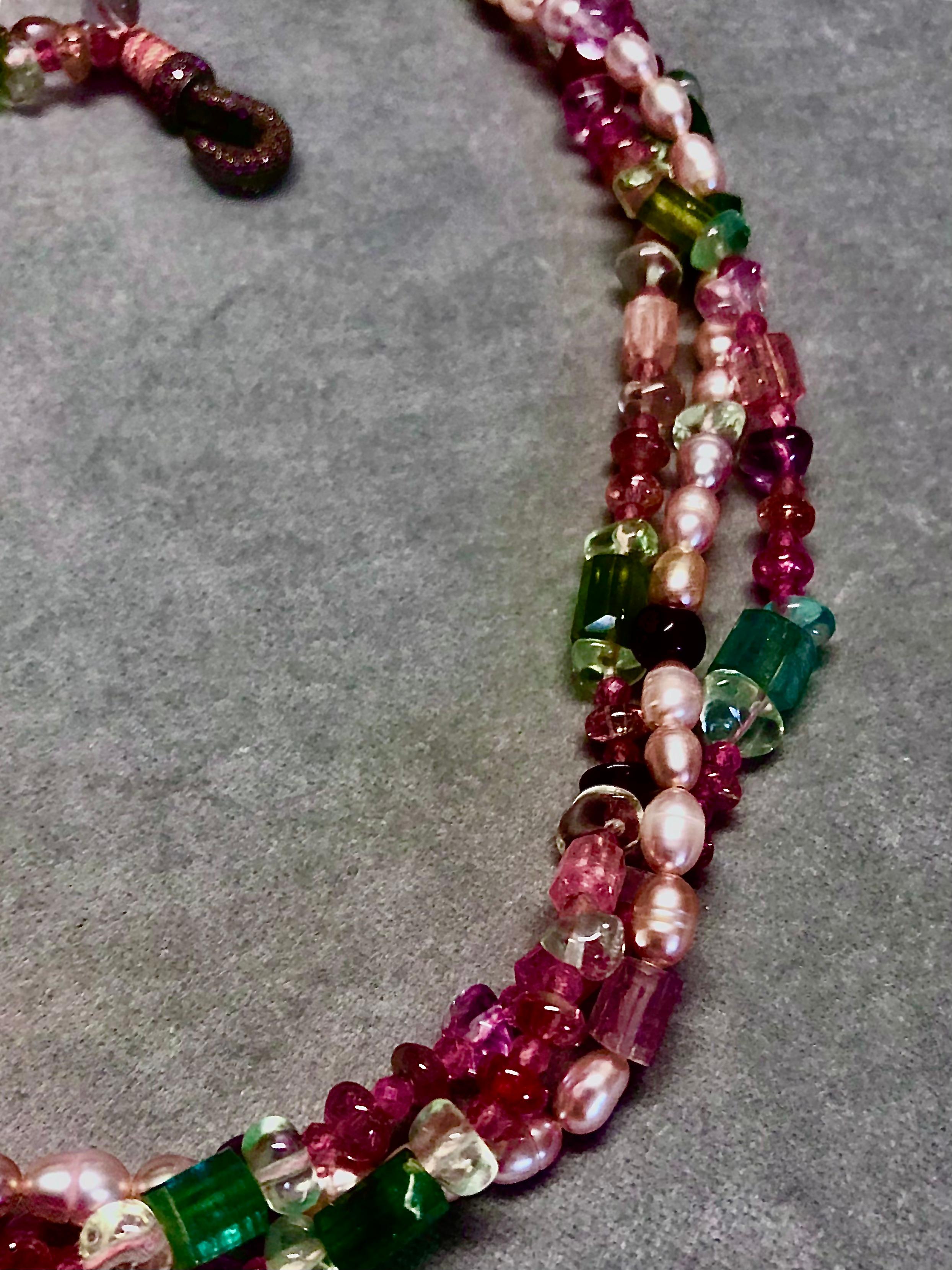 Multi tourmaline and pink baroque necklace In New Condition For Sale In New Orleans, LA