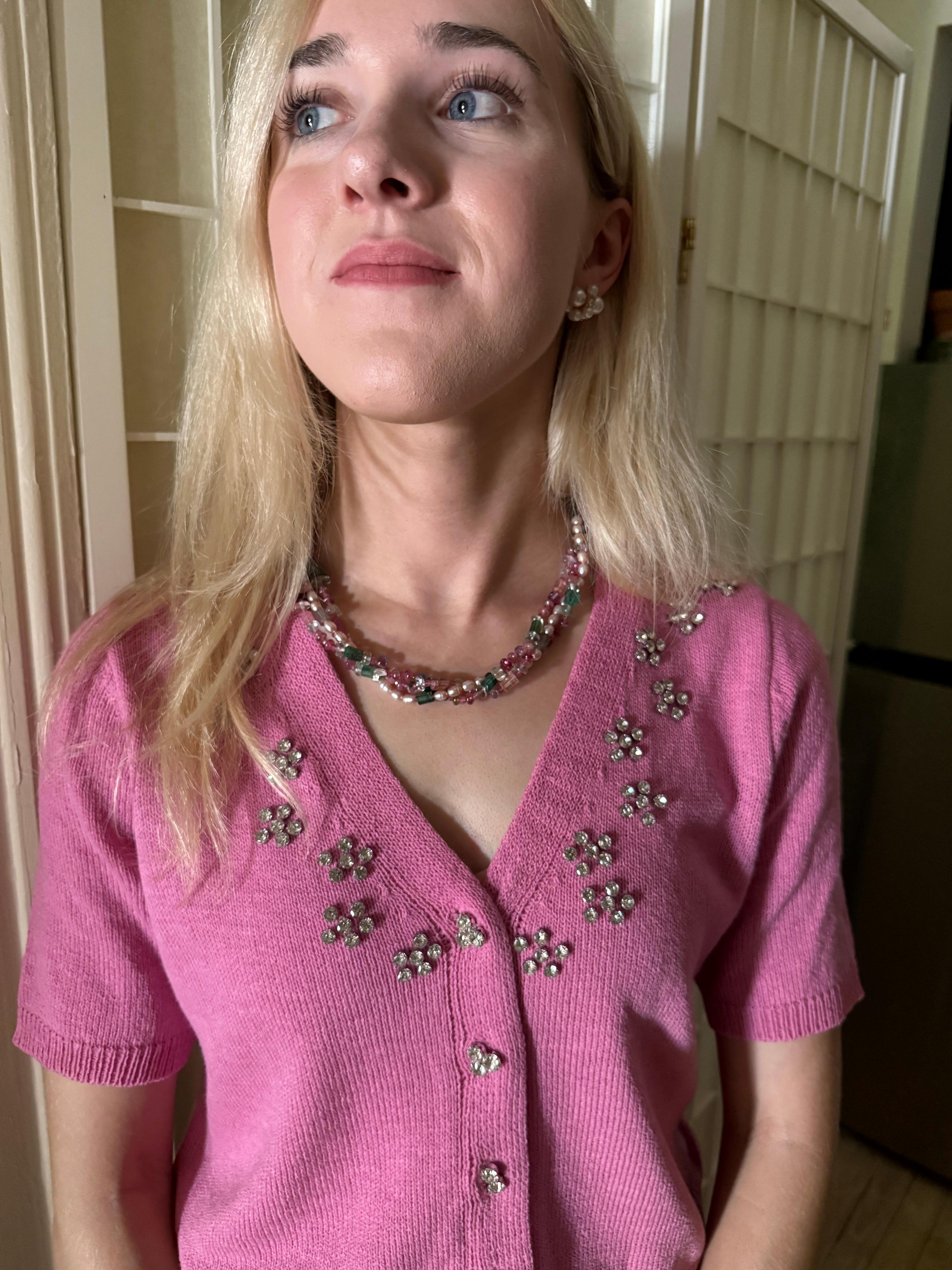 Collar multiturmalina y barroco rosa en venta 3