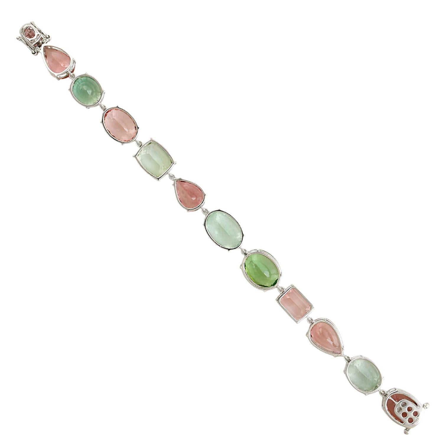 Taglio misto Mint & Pink Tourmaline Bracelet Made In 14k White Gold in vendita