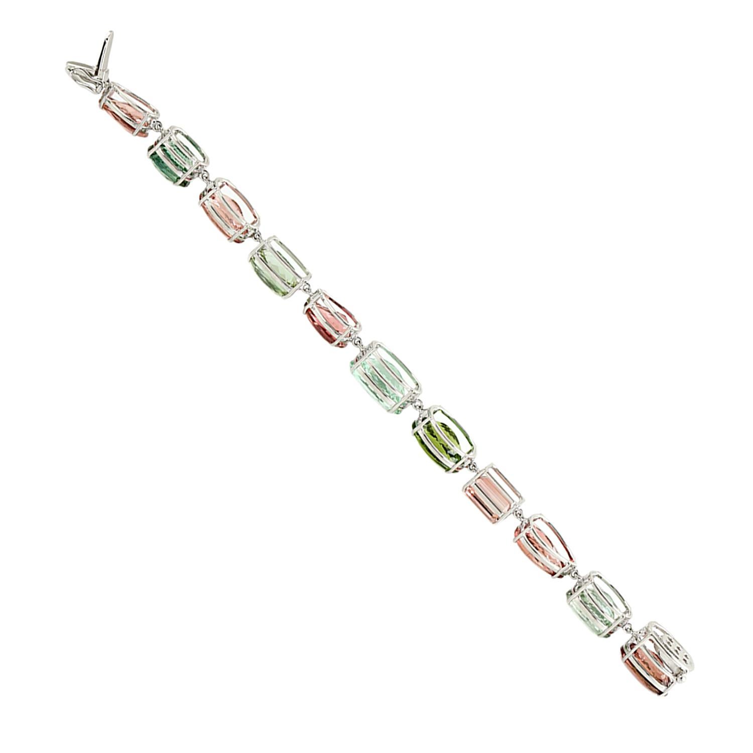 Mint & Pink Tourmaline Bracelet Made In 14k White Gold In condizioni Nuovo in vendita a New York, NY