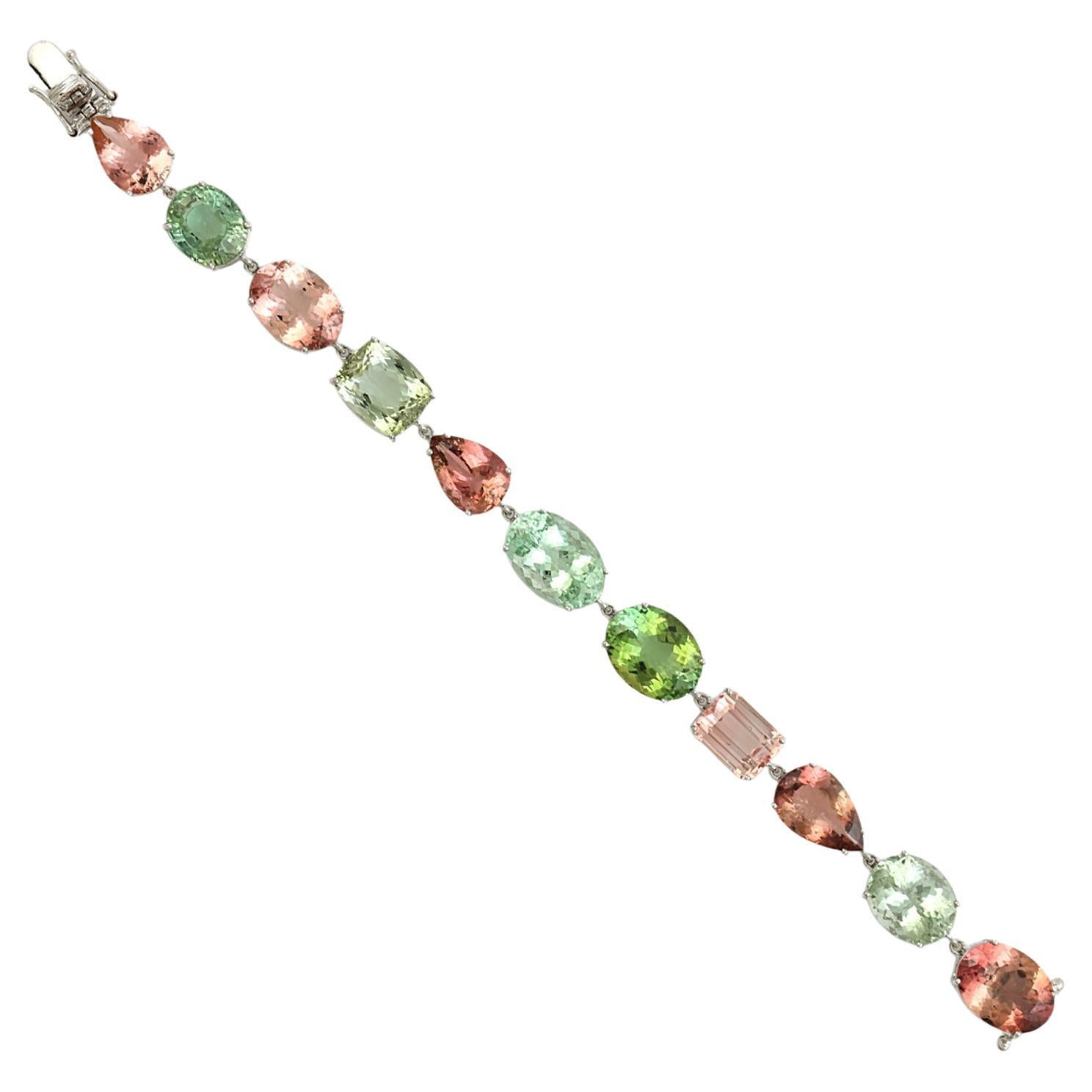 Mint & Pink Tourmaline Bracelet Made In 14k White Gold