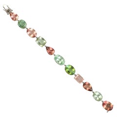 Mint & Pink Tourmaline Bracelet Made In 14k White Gold