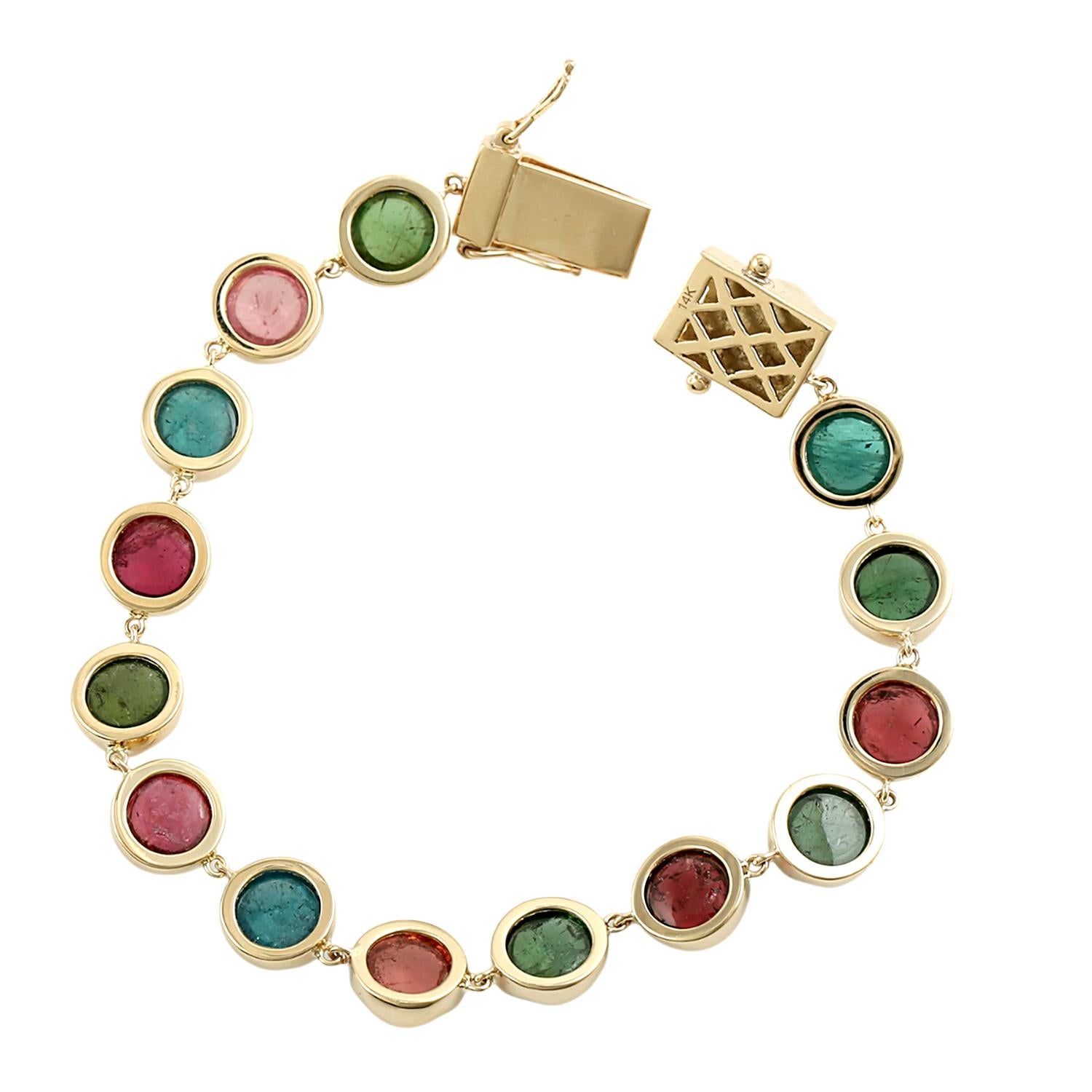 Multicolor Tourmaline Bracelet Made In 14k Yellow Gold In New Condition For Sale In New York, NY