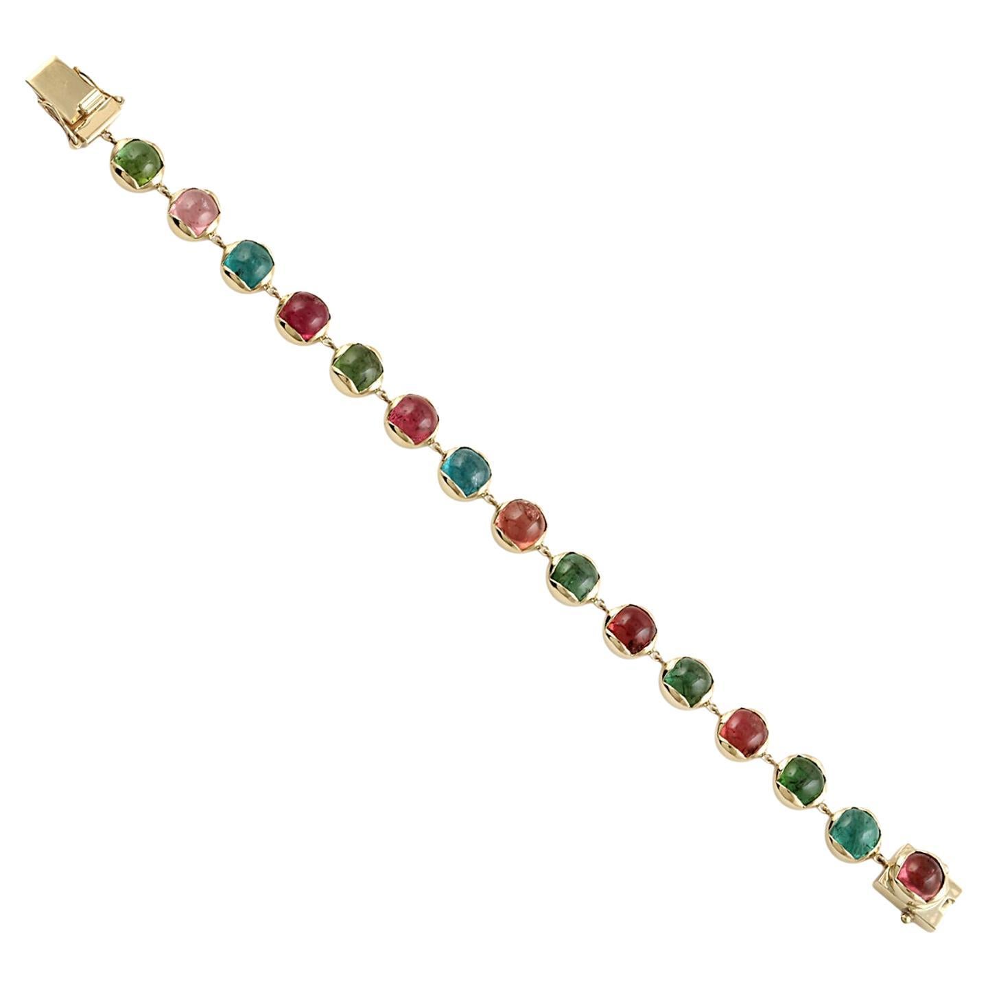 Multicolor Tourmaline Bracelet Made In 14k Yellow Gold