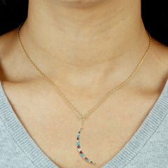 Multi Tourmaline Crescent Moon Pendant With Turquoise & Diamonds
