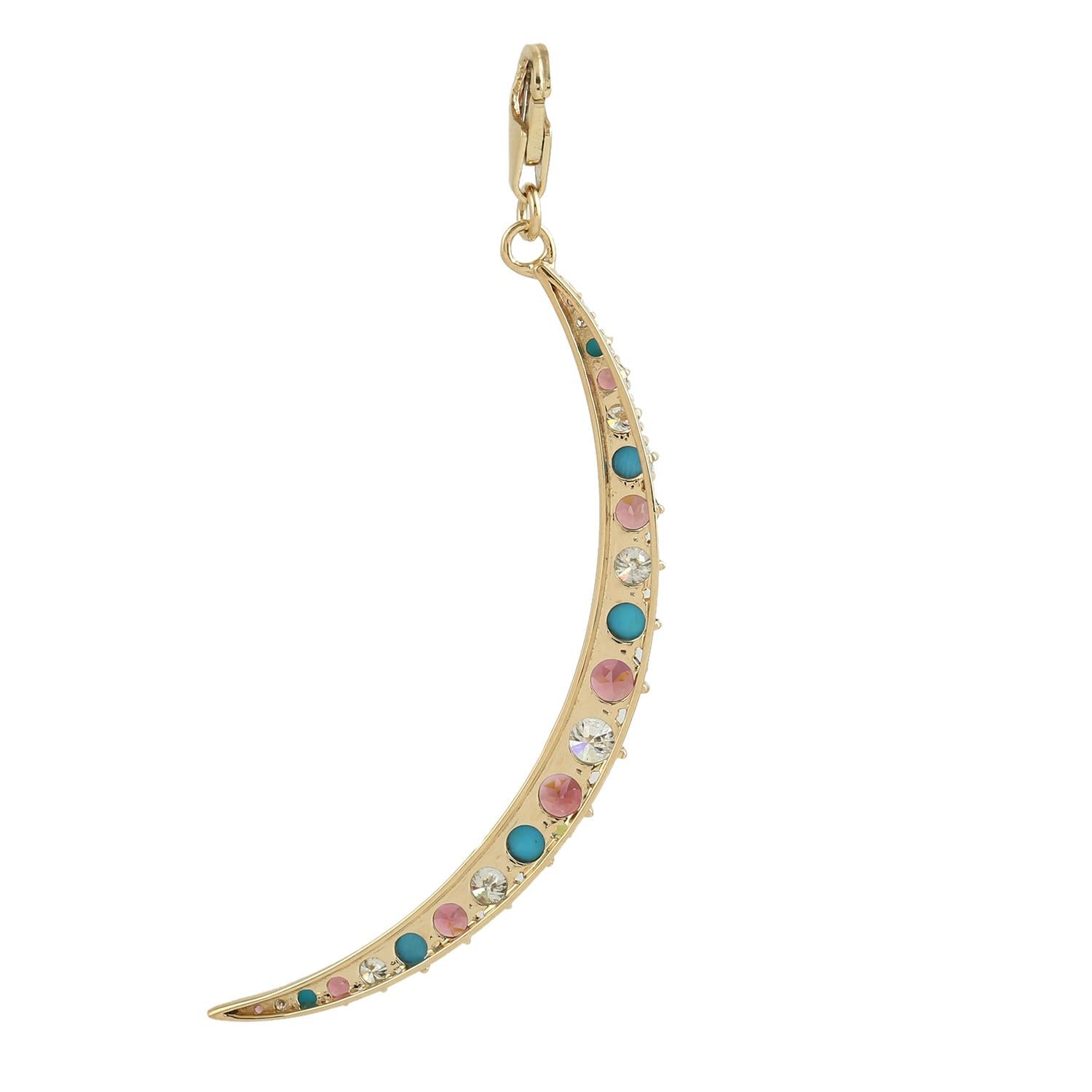 Multi Tourmaline Crescent Moon Pendant With Turquoise & Diamonds (Gemischter Schliff) im Angebot