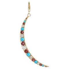 Multi Tourmaline Crescent Moon Pendant With Turquoise & Diamonds