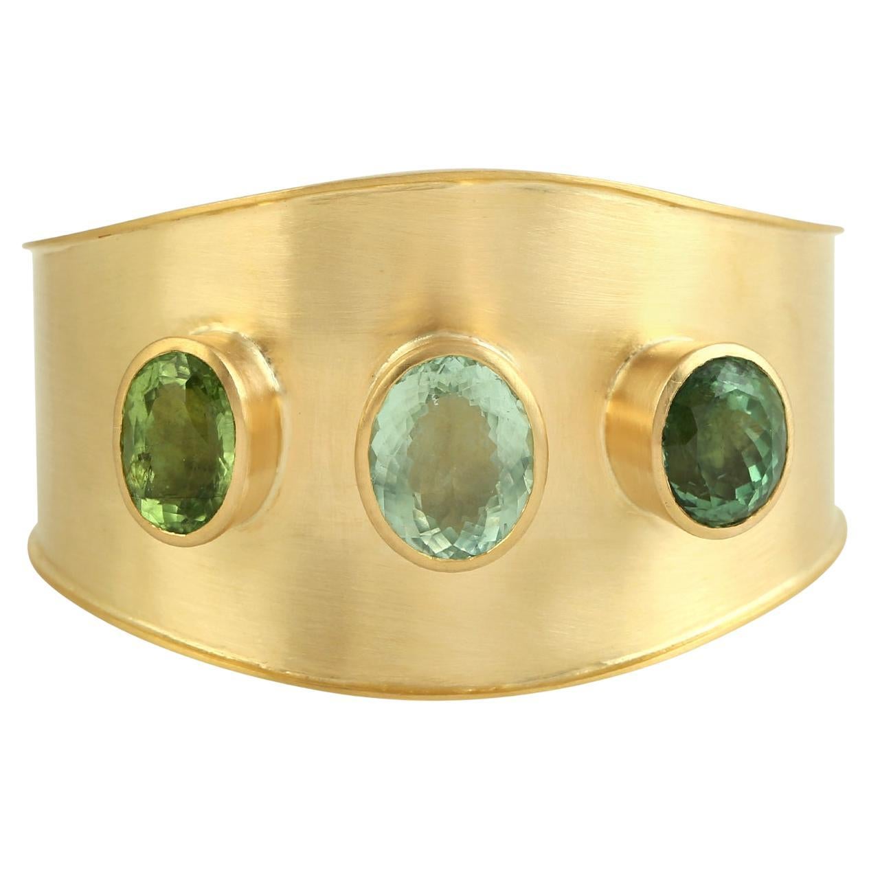 Multi Tourmaline Cuff Bracelet Made In 18k Yellow Gold
