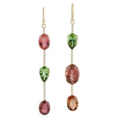 Mint & Pink Tourmaline Dangle Earrings With Diamonds Made In 18k Yellow Gold