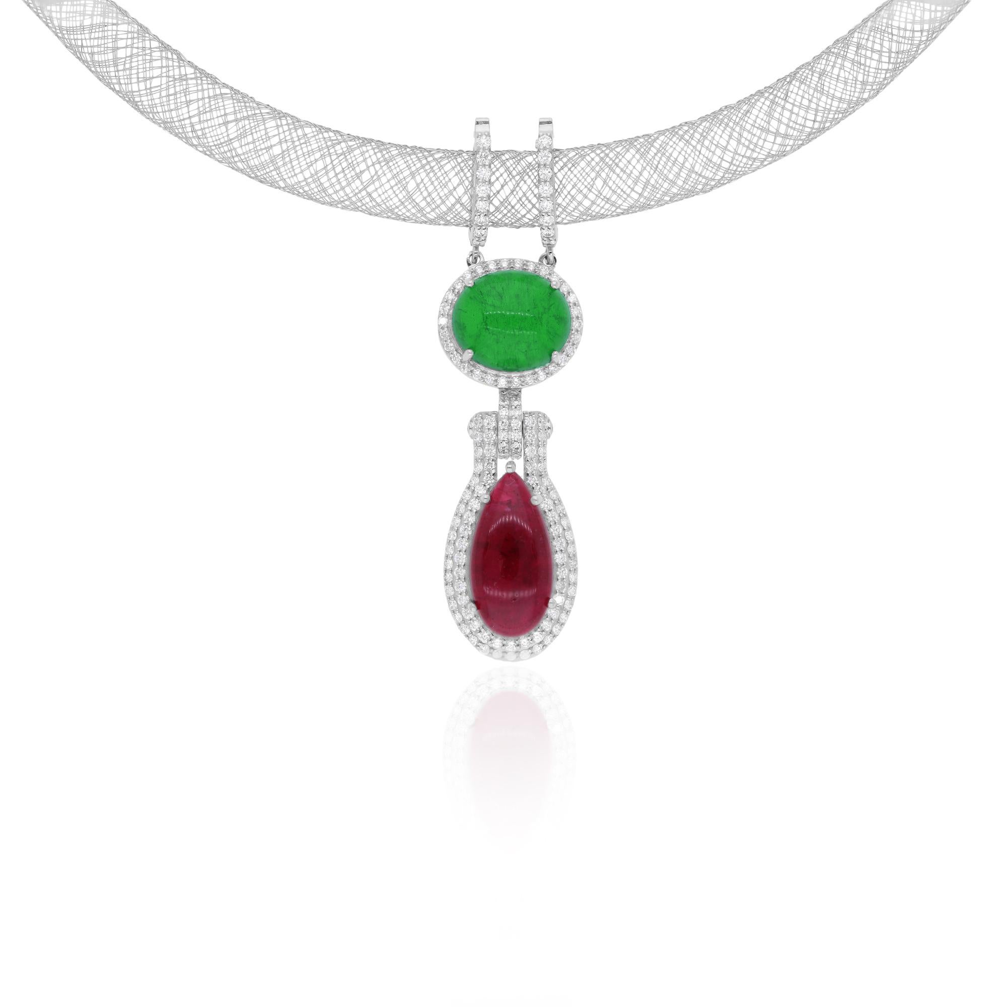 Contemporain Collier à pendentifs en or blanc 14 carats avec diamants et tourmalines multiples en vente